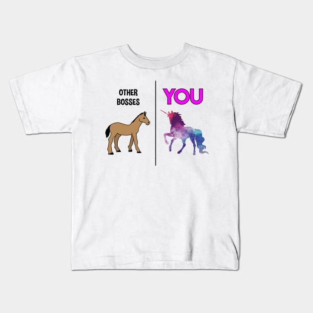 unicorn boss Kids T-Shirt by IndigoPine